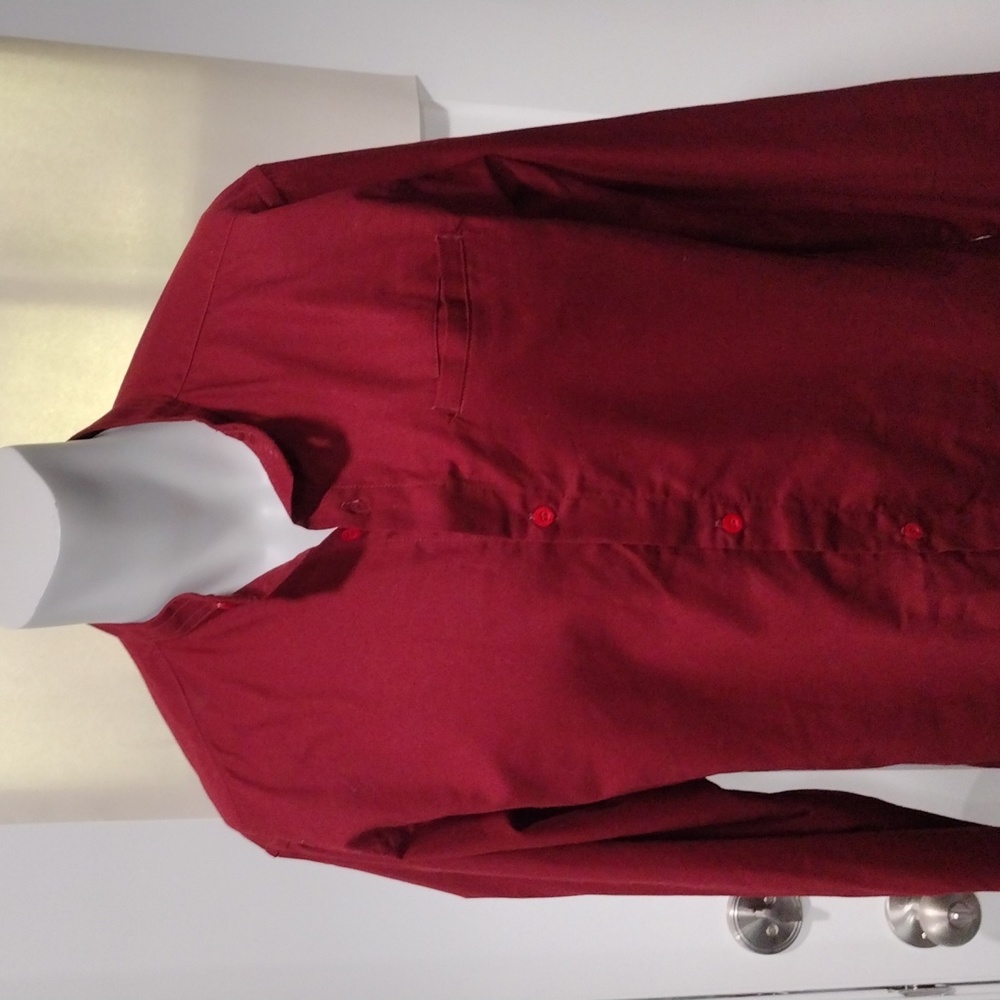 K & B mens red banded collar long sleeve shirt. XL